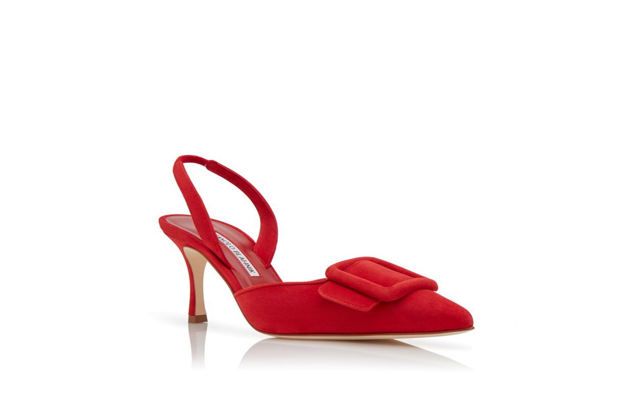 Tacco Alto Slingback in Suede Rosso