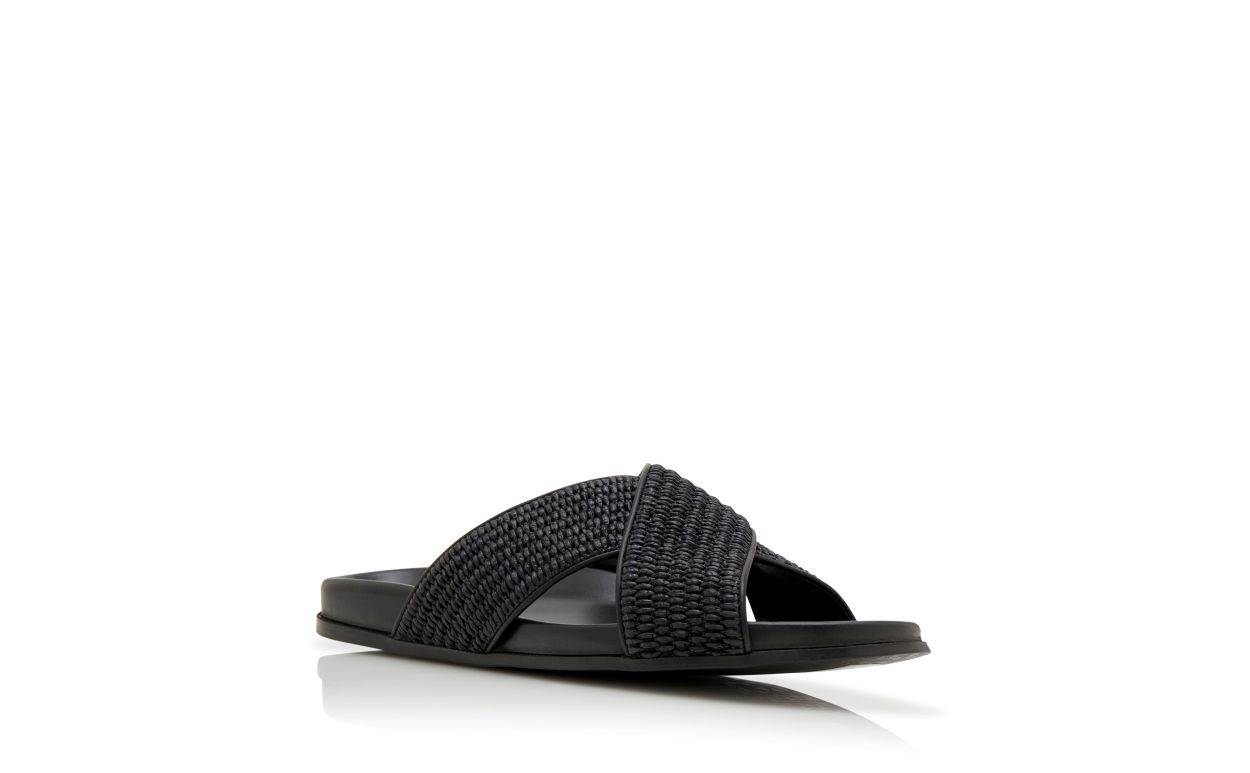 Sandali Piani in Tessuto Naturale Nero