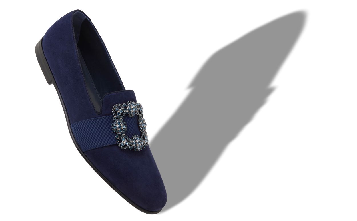 Loafer in Suede Blu Navy con Fibbia Decorata