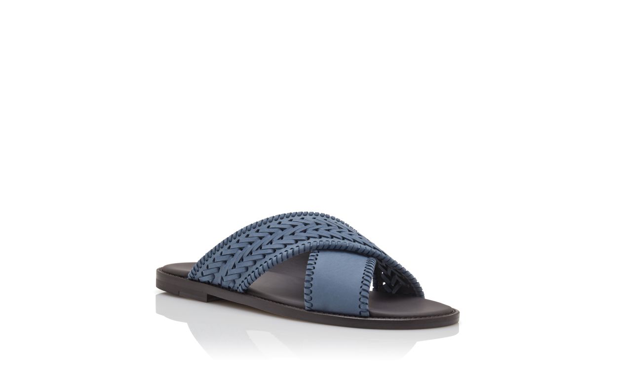 Sandali in pelle di vitello azzurro chiaro con intreccio in nubuck
