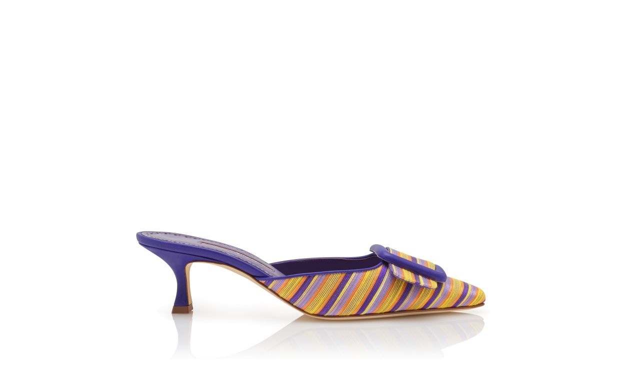 Mules in Cotone Viola e Arancione con Dettaglio Fibbia