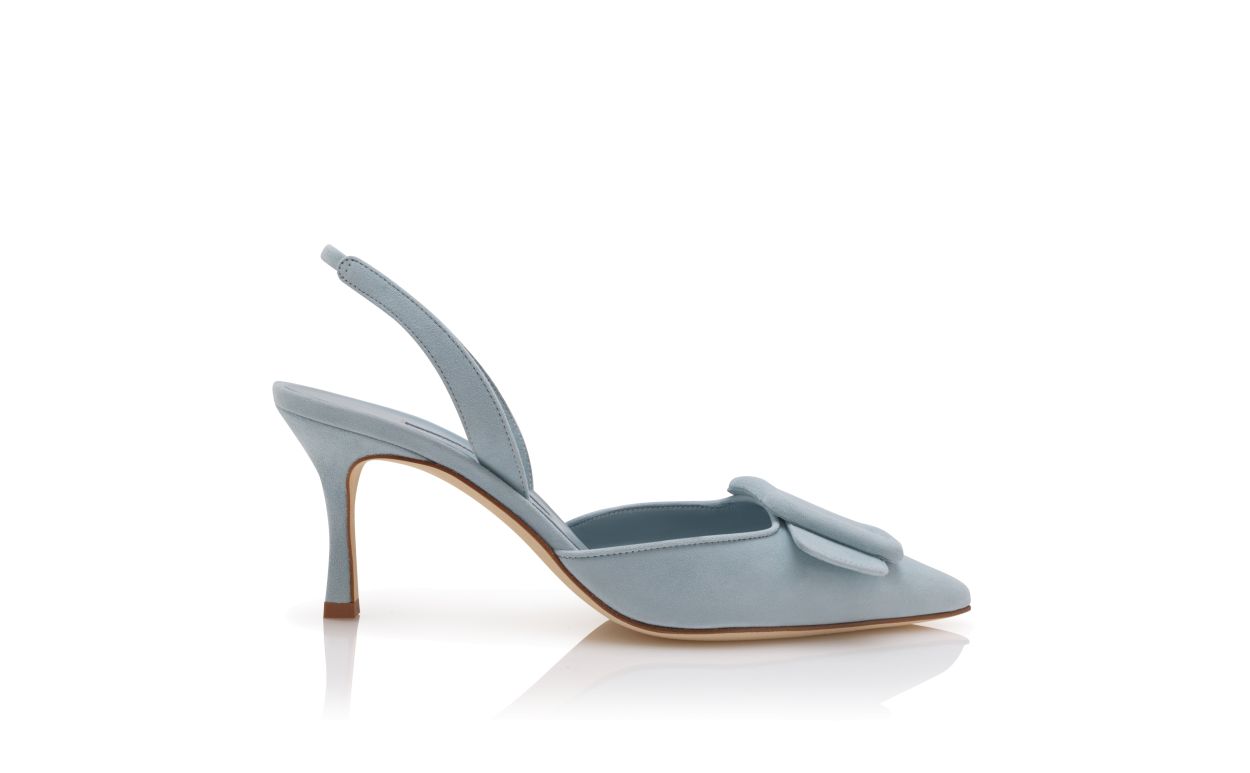 Scarpette Slingback in Suede Blu Chiaro con Dettaglio Fibbia