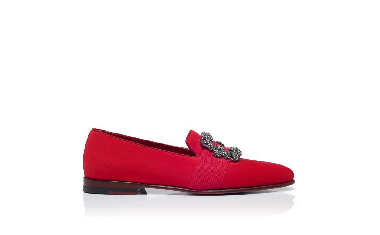 Loafers in Suede Rosso con Fibbia Gioiello