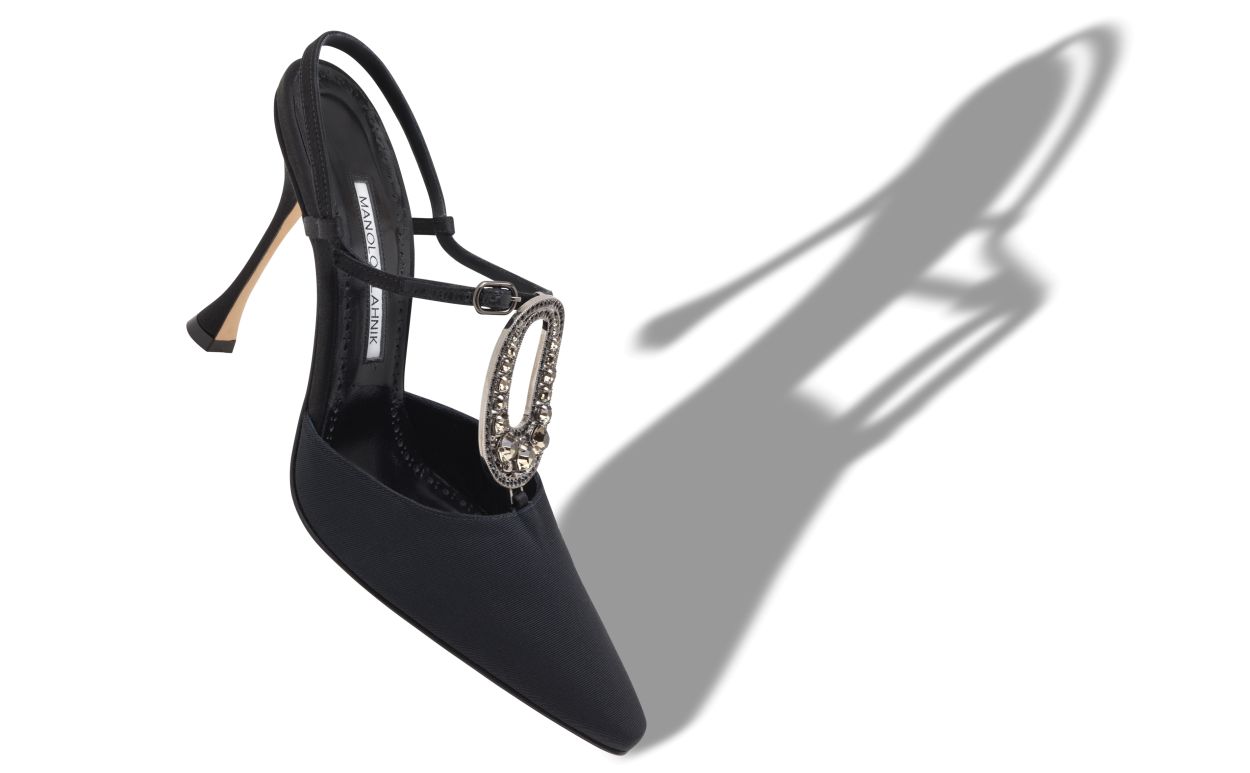 Pumps T-Bar in Grosgrain Nero con Decorazioni in Pietre