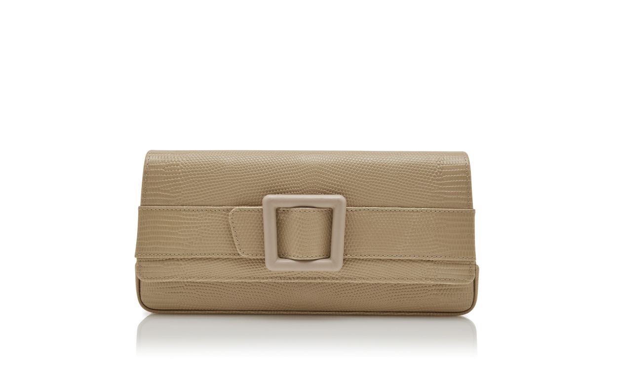 Portafoglio in pelle di vitello beige chiaro con fibbia