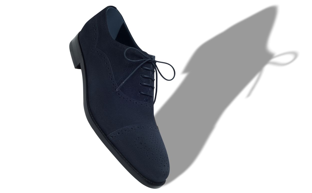 Oxford in camoscio blu navy con punta a cappuccio