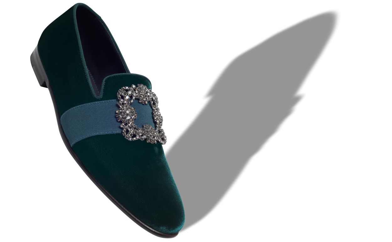 Loafer con Fibbia in Velluto Verde