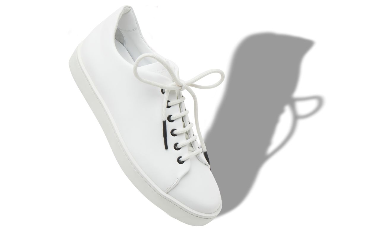 Scarpe da Ginnastica in Pelle di Vitello Bianca con Tacco Basso
