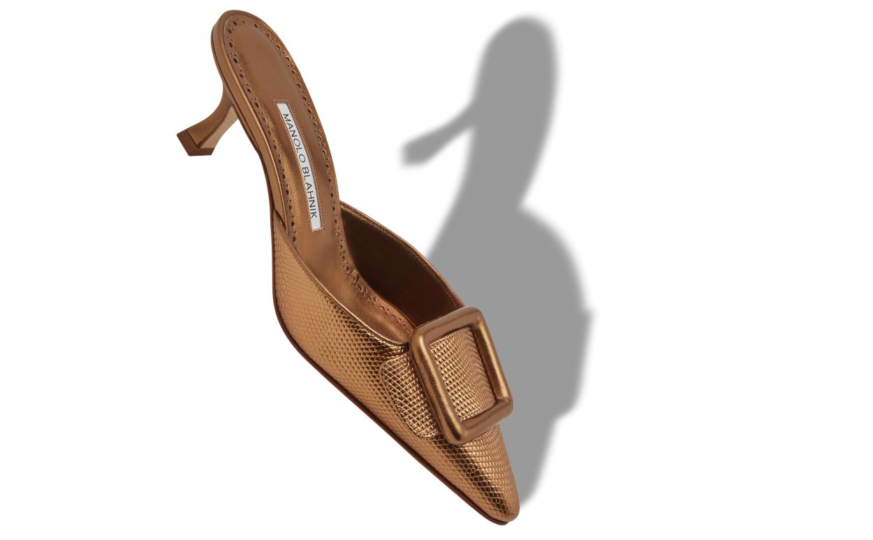 Mules in pelle di vitello bronzo con dettaglio fibbia