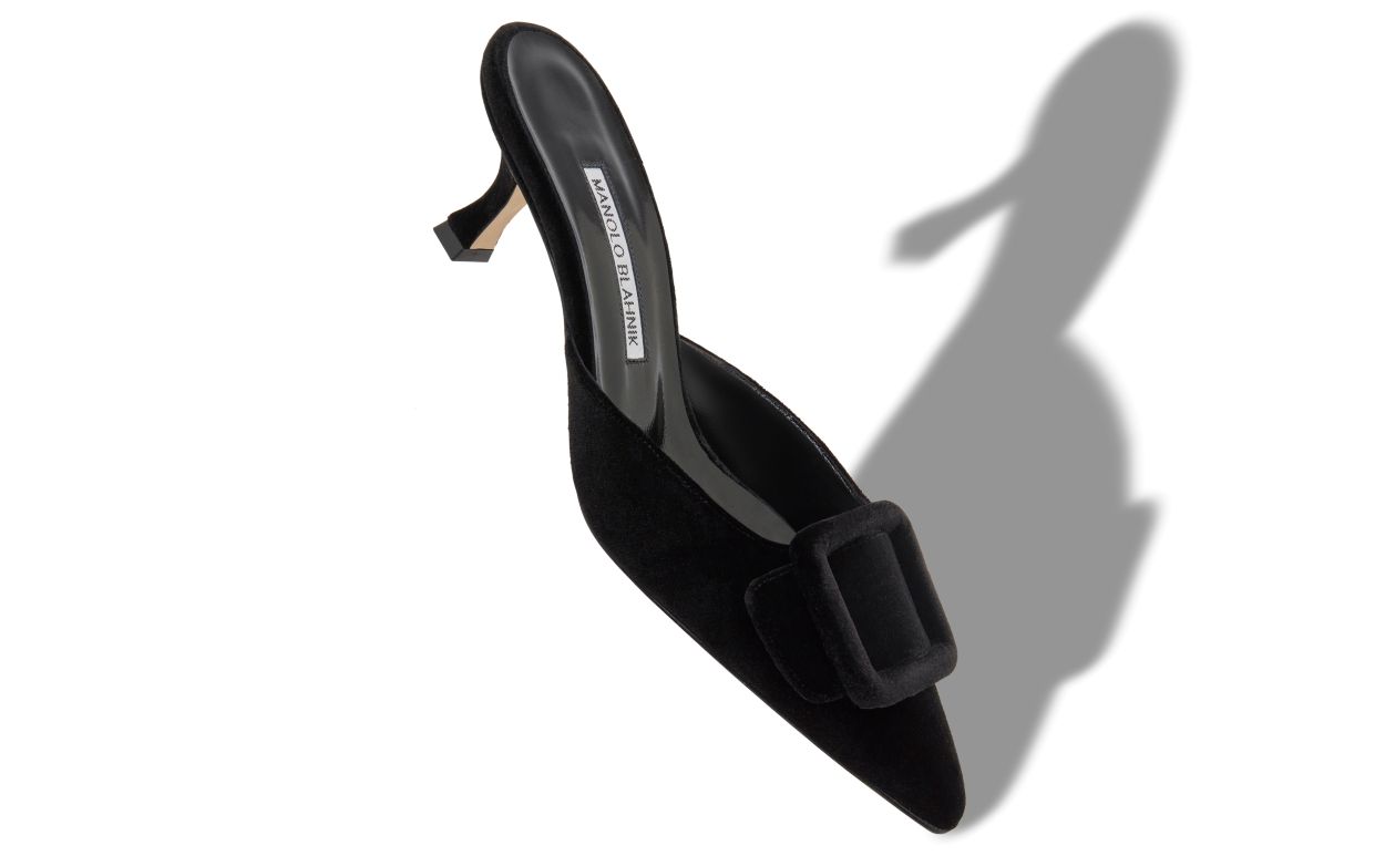 Mule con Dettaglio Fibbia in Velluto Nero