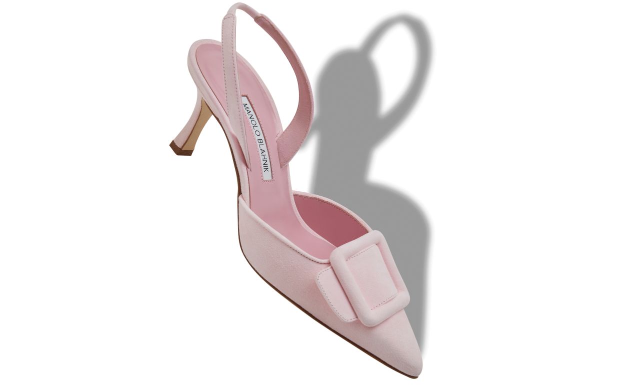 Pumps Slingback con Dettaglio Fibbia in Suede Rosa Chiaro