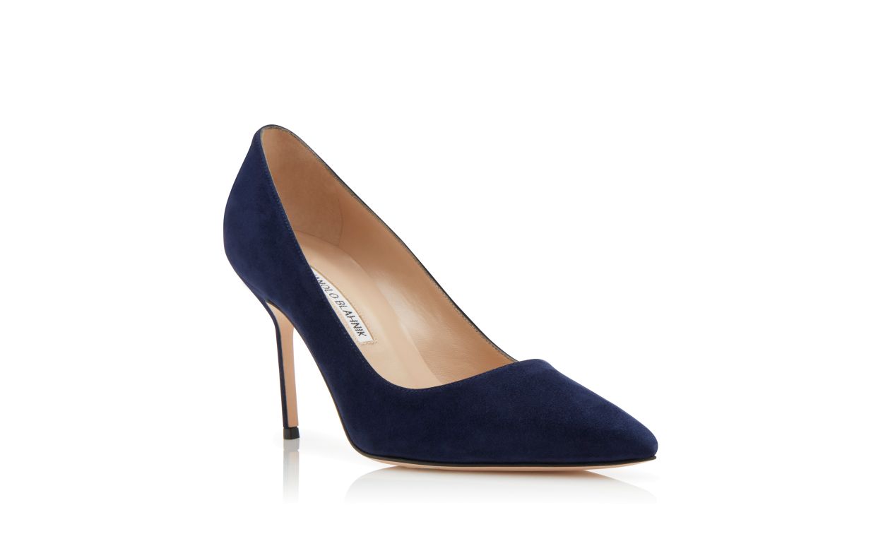 Pumps punta tonda in suede blu navy