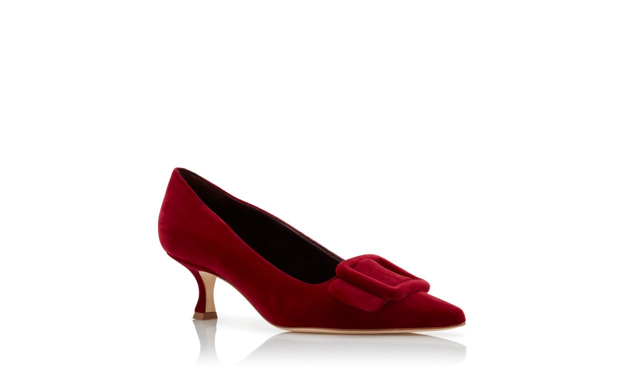 Pumps con dettaglio fibbia in velluto rosso