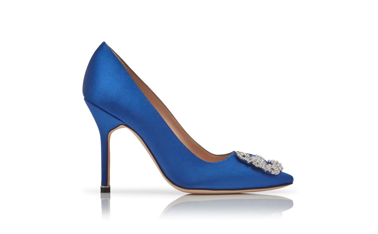 Pumps con fibbia in raso blu