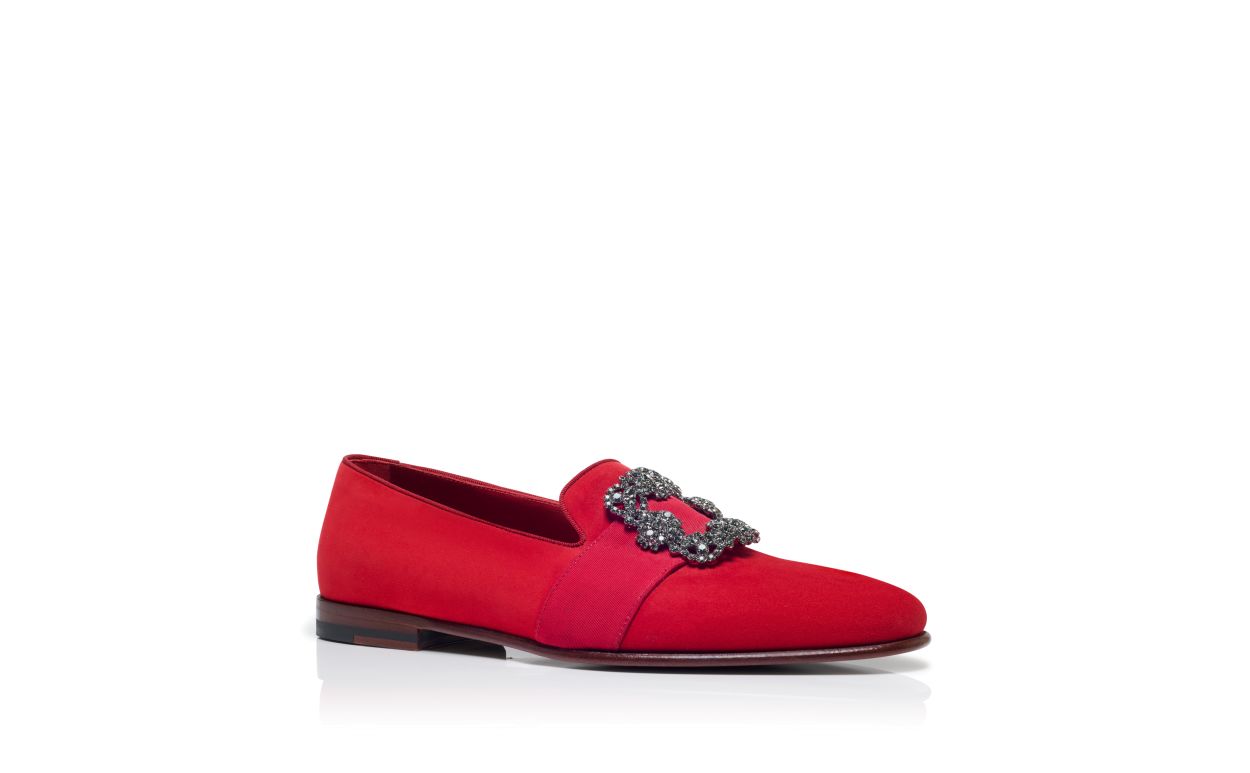 Loafers in Suede Rosso con Fibbia Gioiello