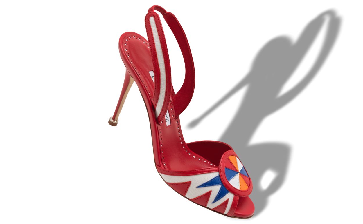 Sandali slingback in pelle nappa rossa, bianca e blu