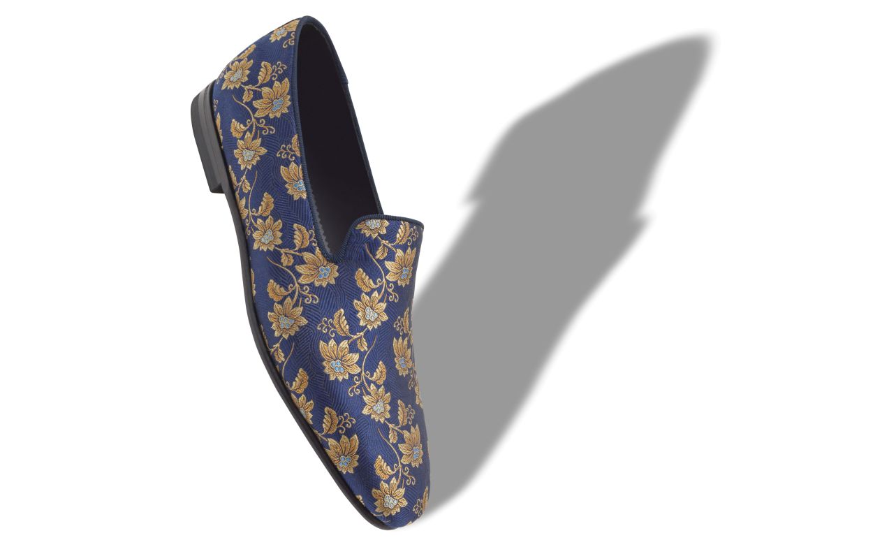 Loafers in Seta Fiorata Blu Notte