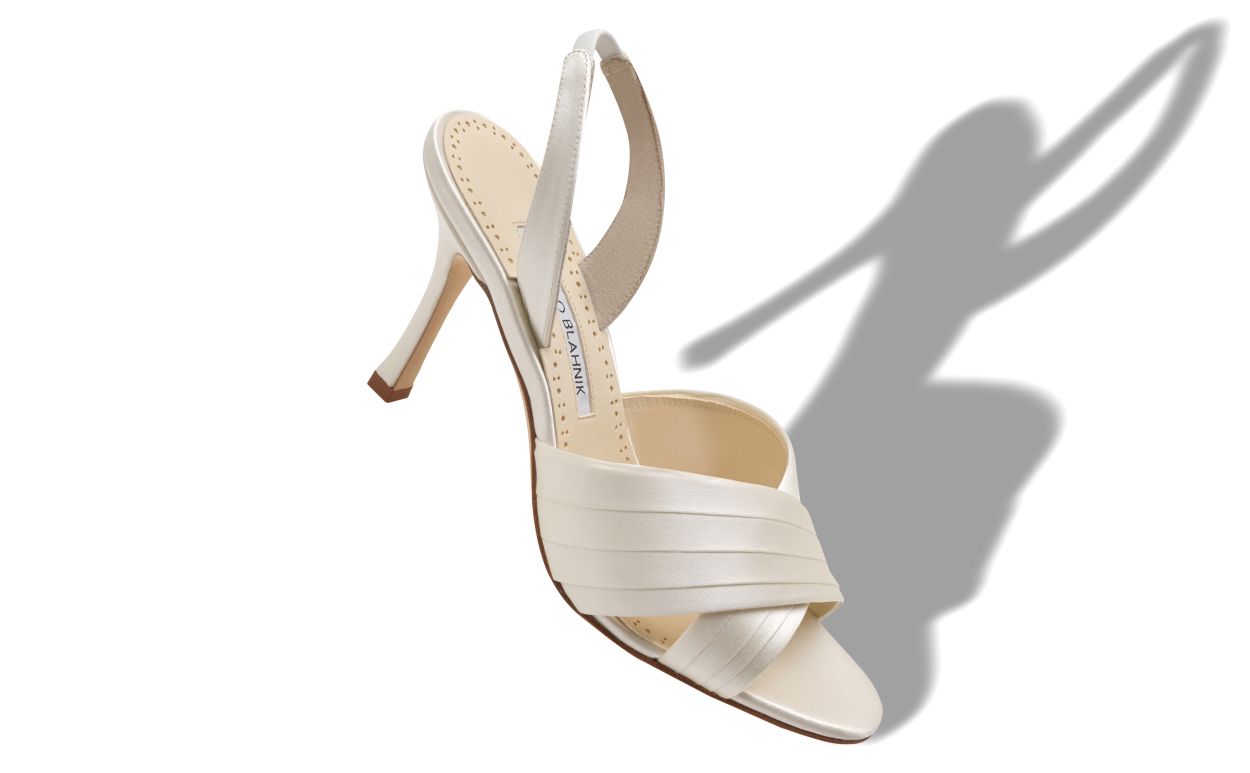 Sandali Slingback in Seta Leggera Crema con Dettagli Piegati