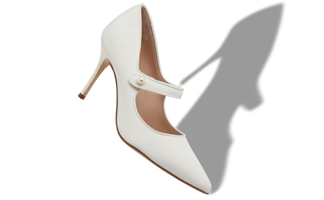 Pumps Mary Jane in crêpe de Chine bianco