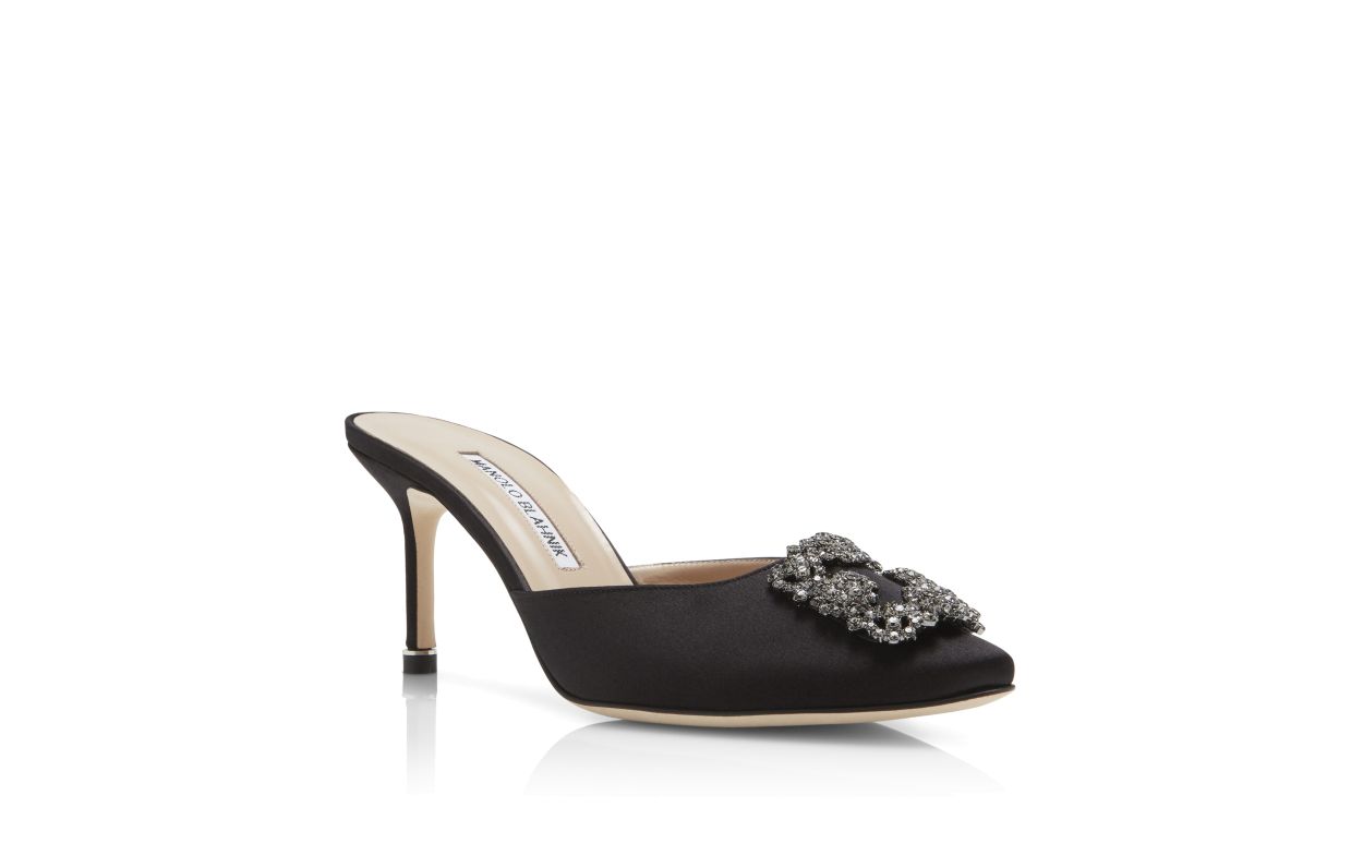 Mules in Seta Nera con Fibbia Gioiello