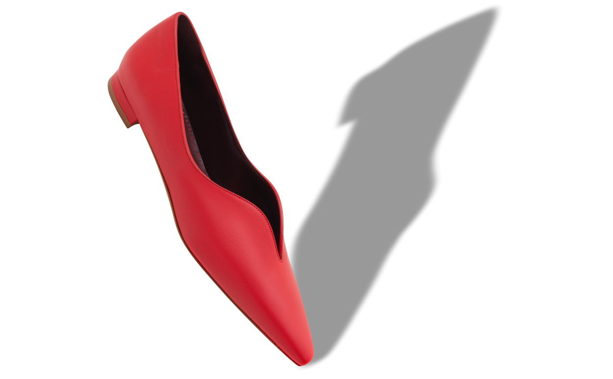 Pumps piatte in pelle di capra rossa