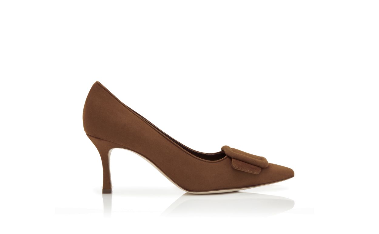 Pumps in Suede Marrone con Dettaglio Fibbia