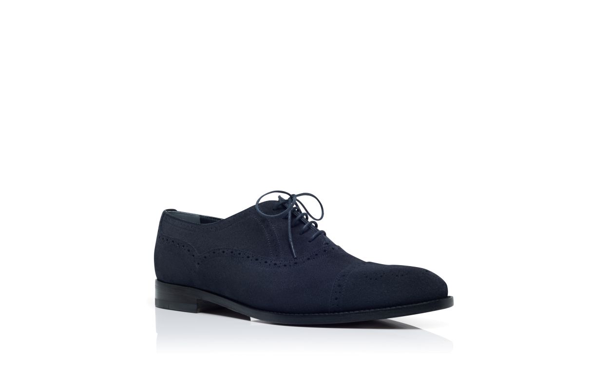 Oxford in camoscio blu navy con punta a cappuccio