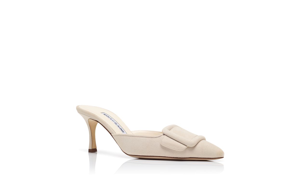Mules in Sueda Crema Chiaro con Dettaglio Fibbia