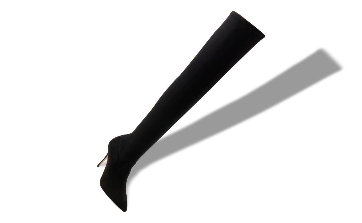Stivali Al Ginocchio in Suede Nero con Taglio Aderente