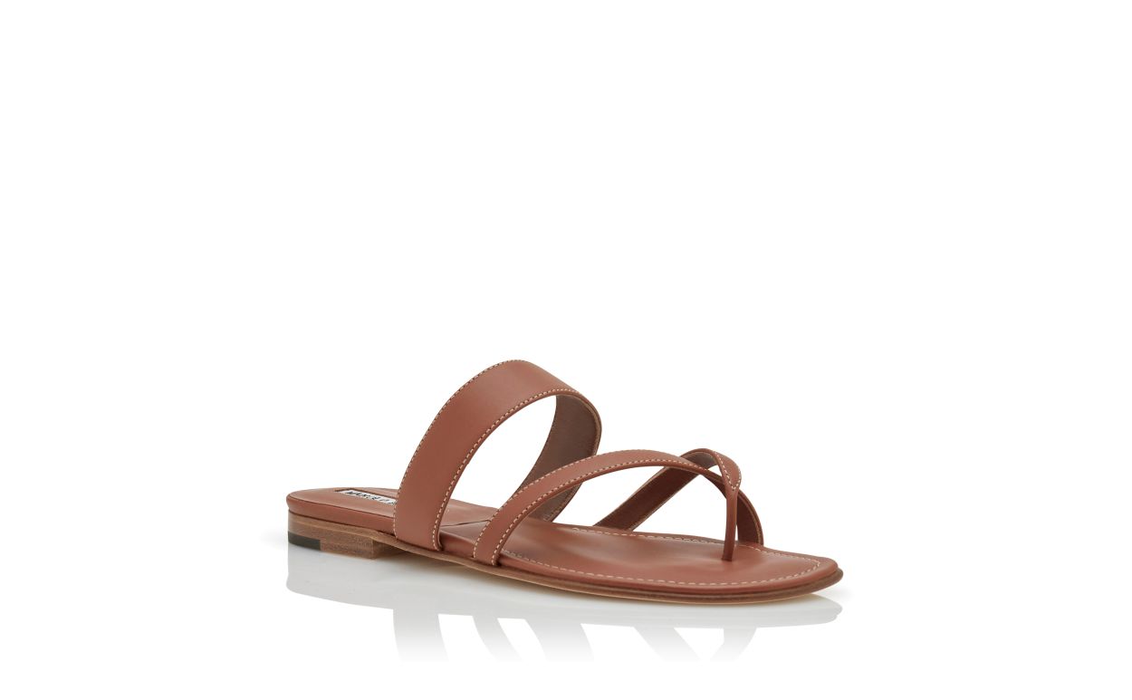 Sandali Piani in Pelle di Vitello Marrone