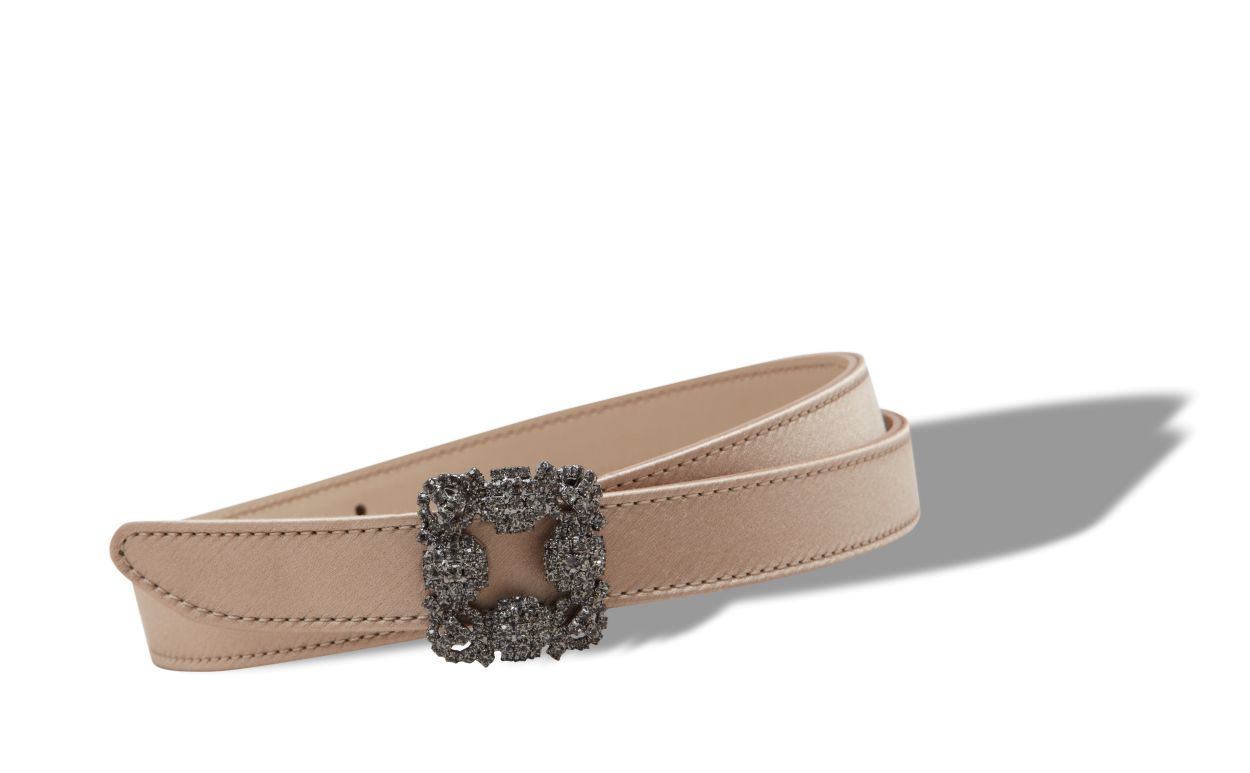 Cinturino in satin beige chiaro con fibbia in cristallo