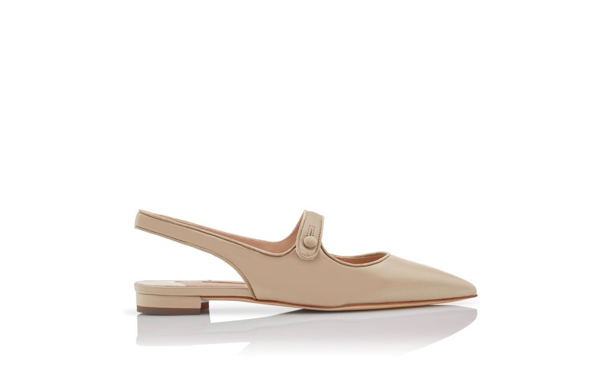 Pumps piatte in pelle nappa beige con tacco basso