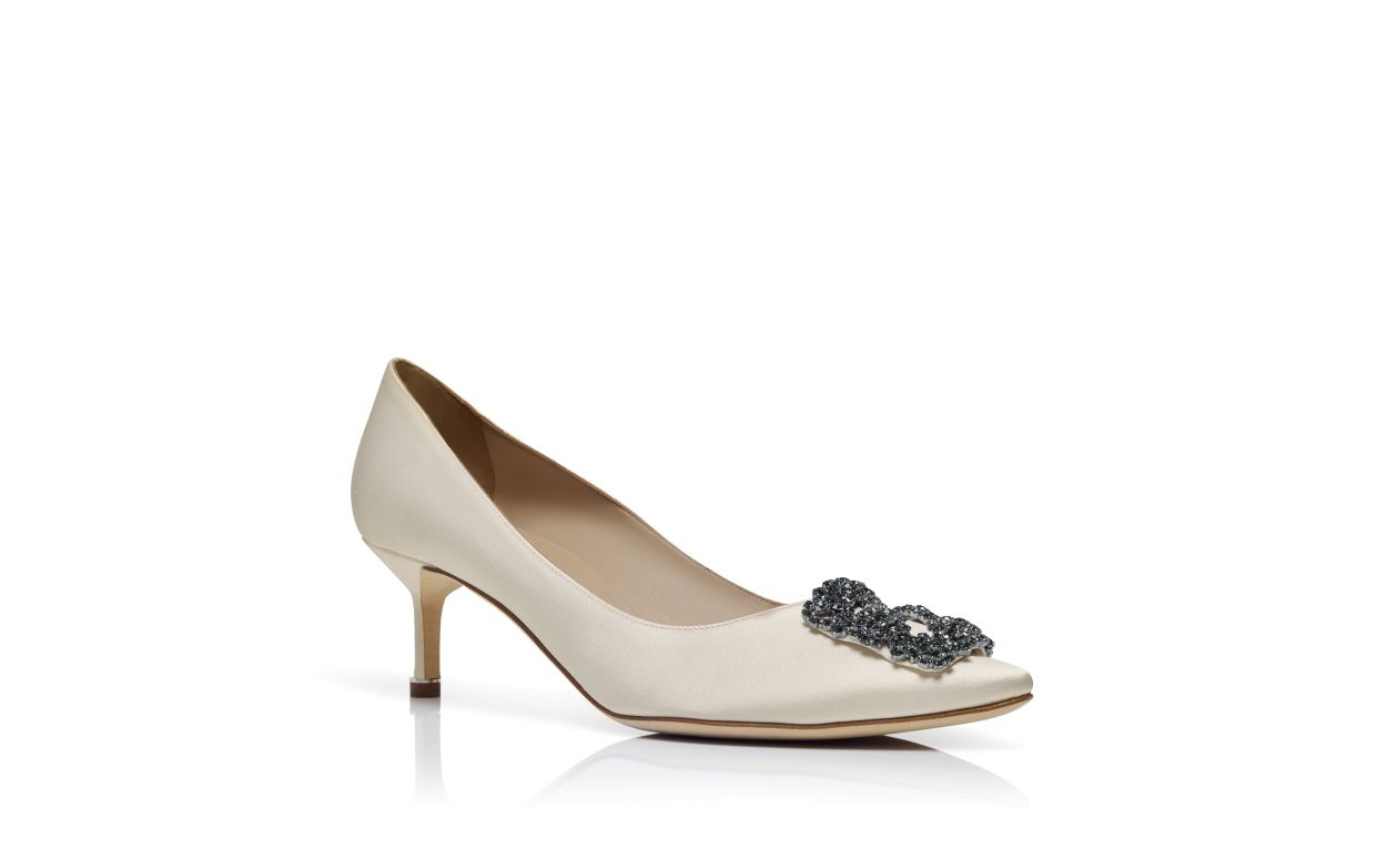 Pumps con fibbia in vetro di seta bianca