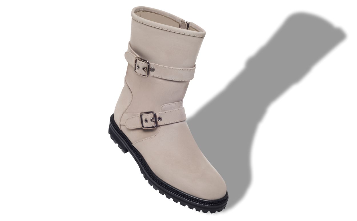 Stivali Ankle in Nubuck Grigio con Doppio Buckle