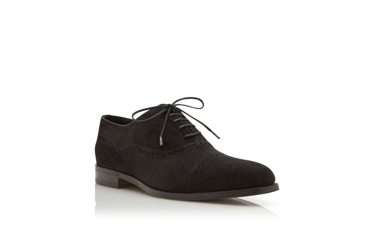 Oxford in Suede Nero con Punta a Cappuccio