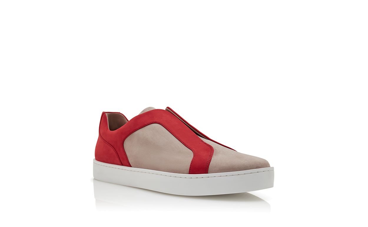 Sneakers in pelle di vitello grigia e rossa