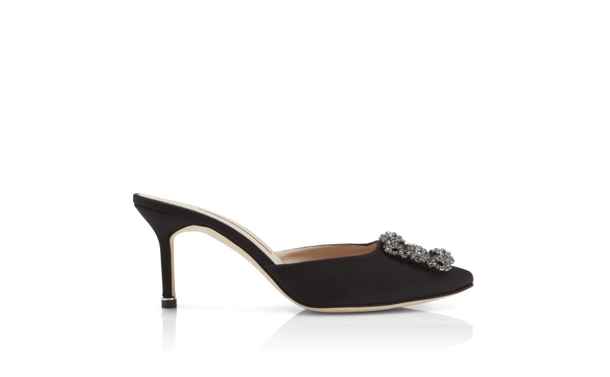 Mules in Seta Nera con Fibbia Gioiello