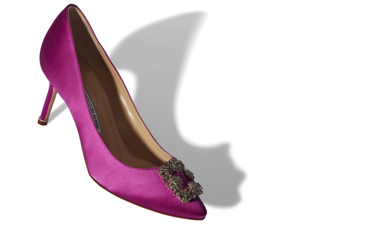 Pumps con fibbia in vetro satinato fucsia scuro