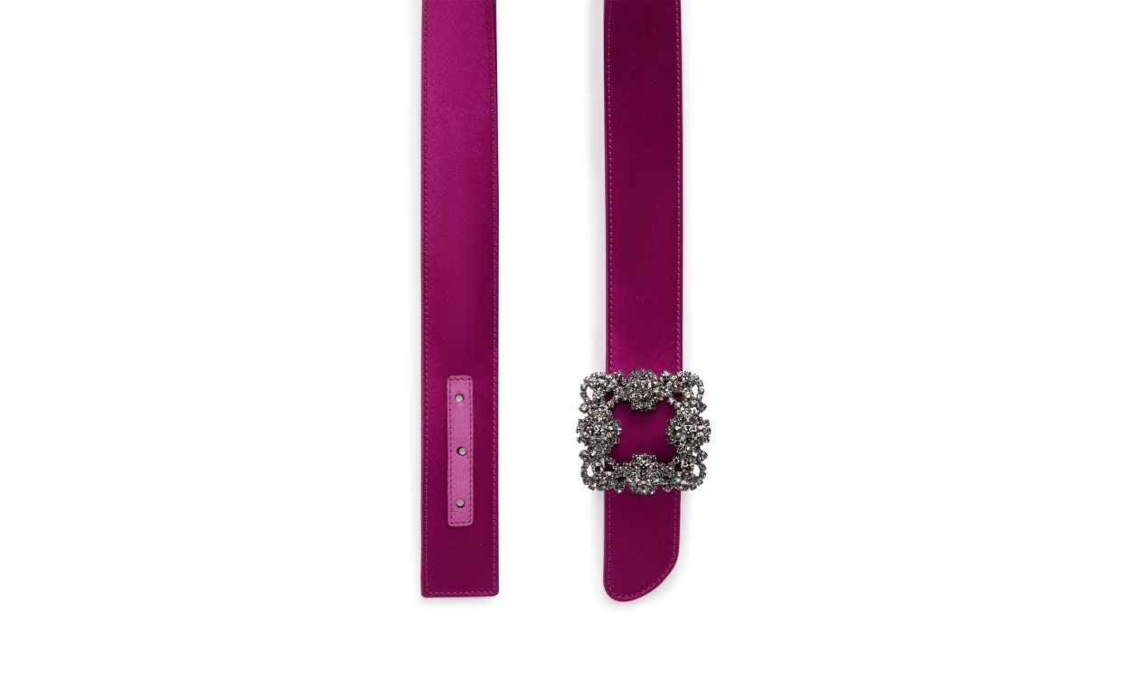 Cintura in satin con fibbia di cristallo fuchsia scuro