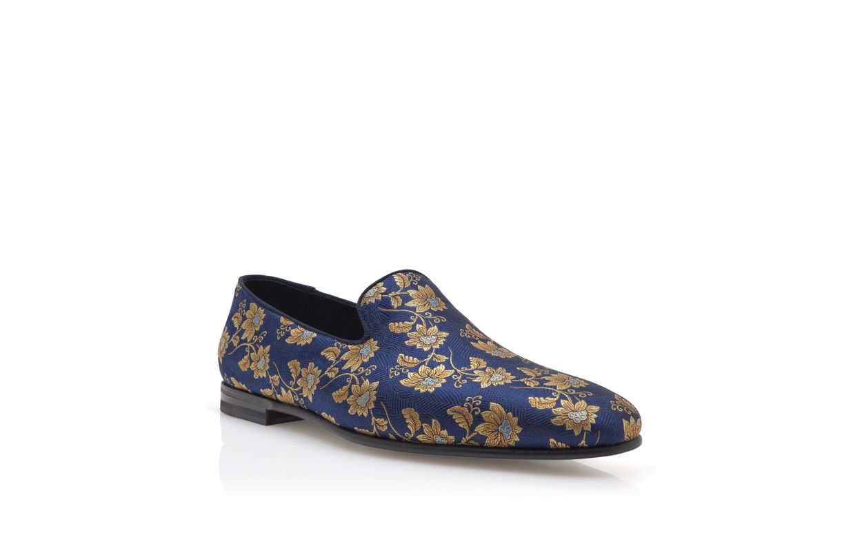 Loafers in Seta Fiorata Blu Notte