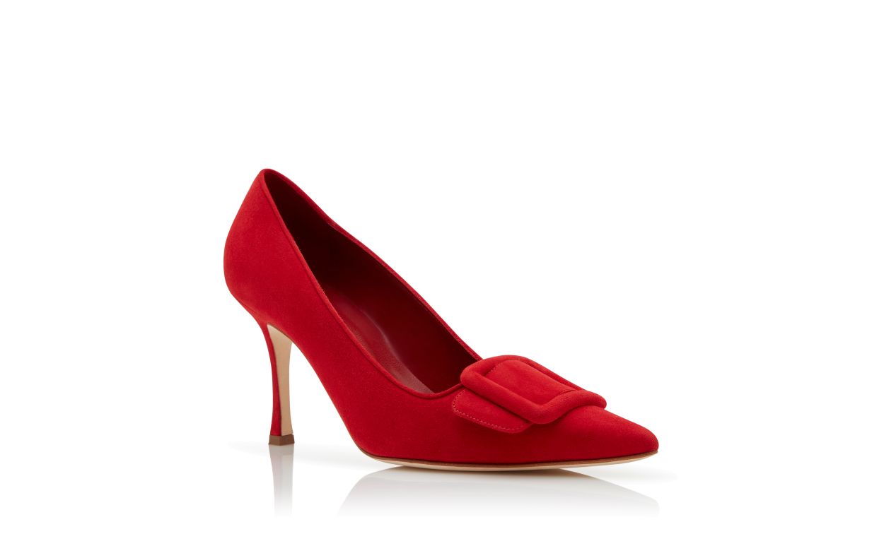 Pumps in Suede Rosso con Dettaglio Fibbia