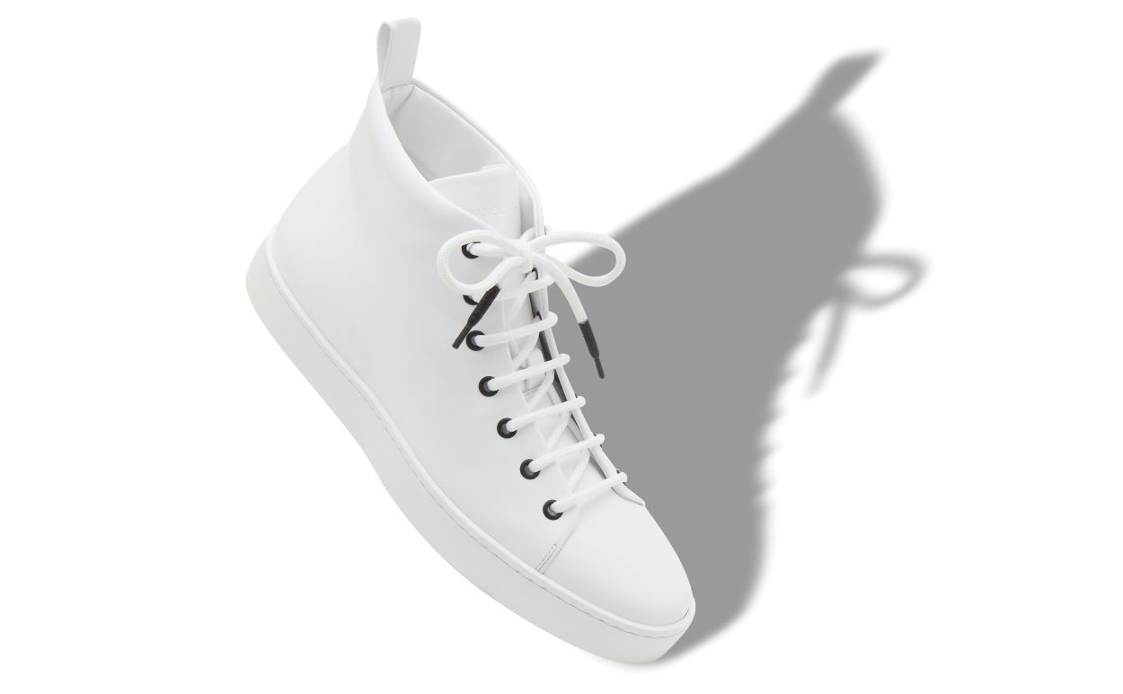 Scarpe da ginnastica in pelle di vitello bianca con lacci