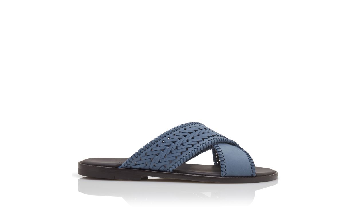 Sandali in pelle di vitello azzurro chiaro con intreccio in nubuck