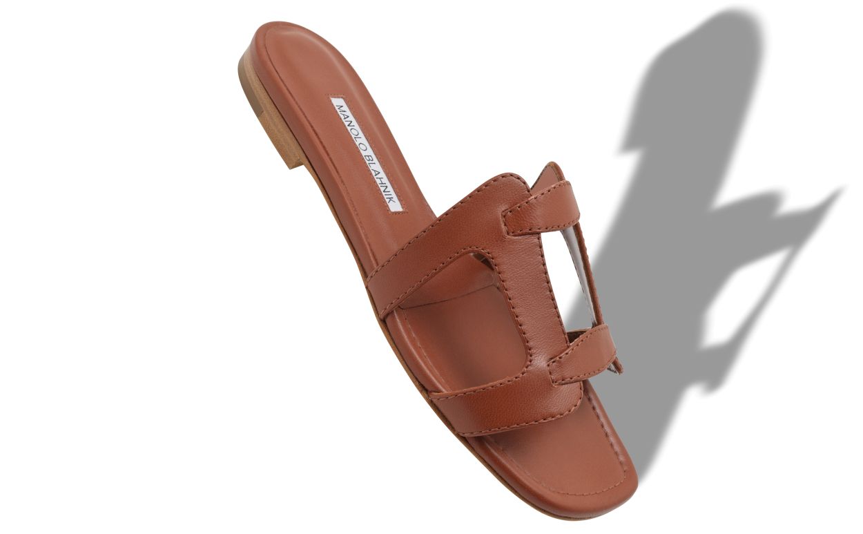 Sandali Piatto in Pelle Nappa Marrone