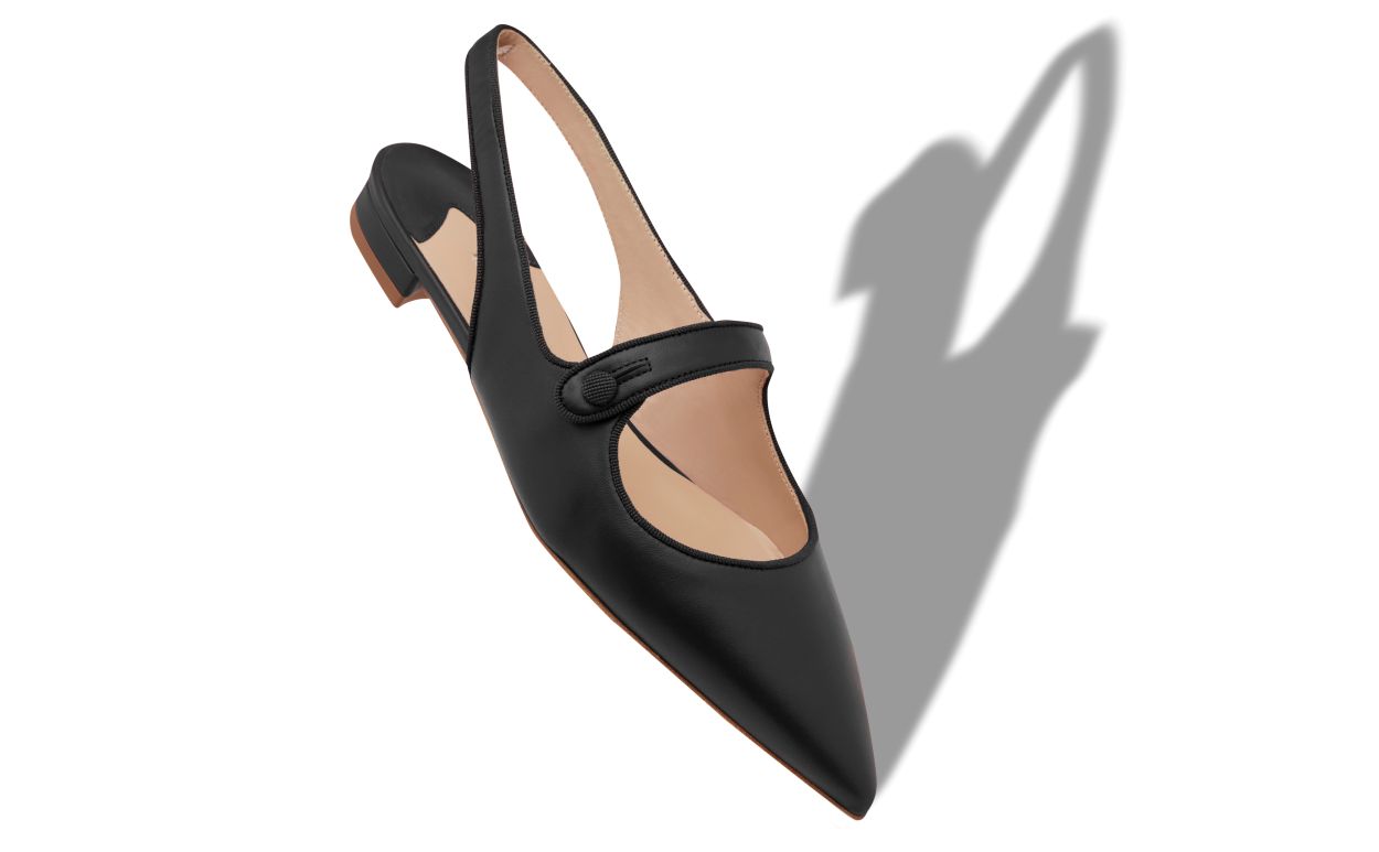 Pumps Piatte in Pelle Nappa Nero con Tacco Bassa