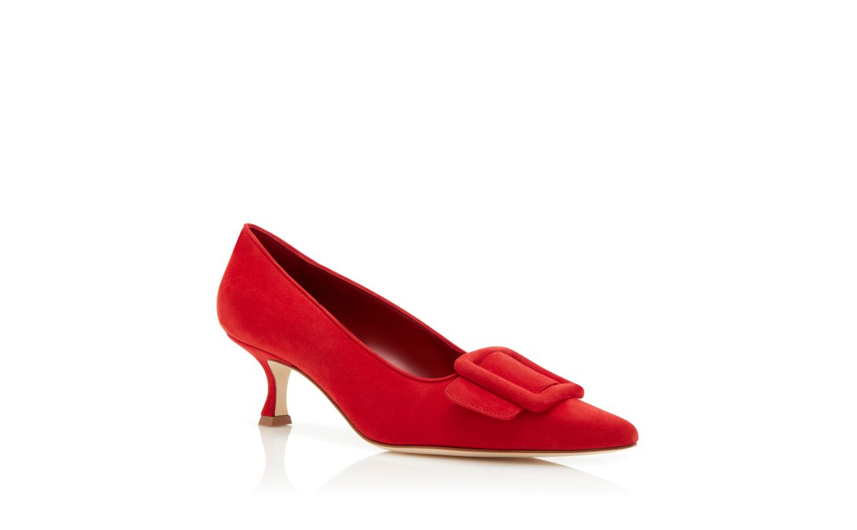 Pumps in Suede Rosso con Dettaglio Fibbia