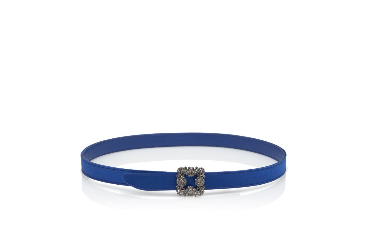 Cinturón in Seta Blu con Fibbia in Cristallo