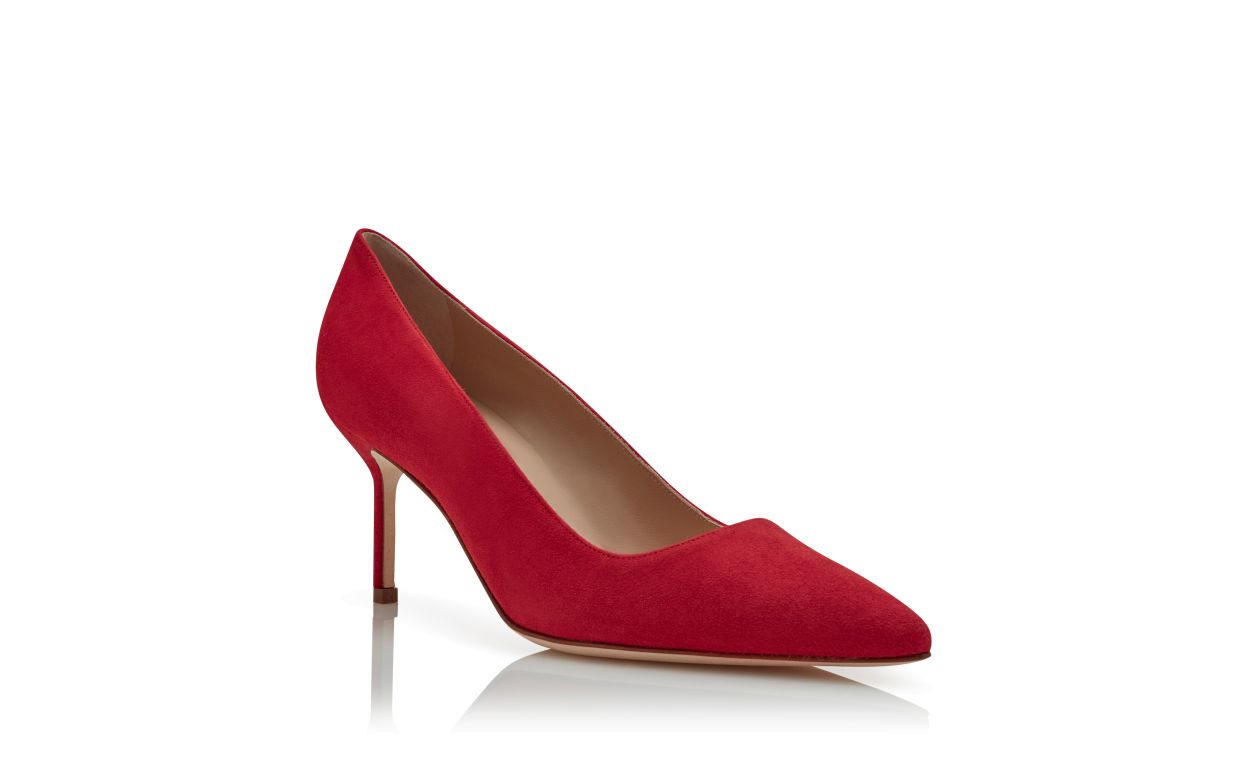 Pumps con punta in pelle di capra rossa brillante