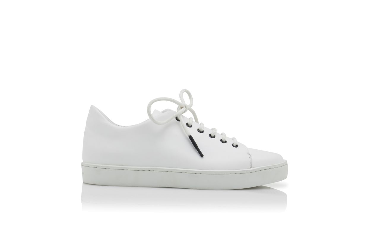 Scarpe da Ginnastica in Pelle di Vitello Bianca con Tacco Basso