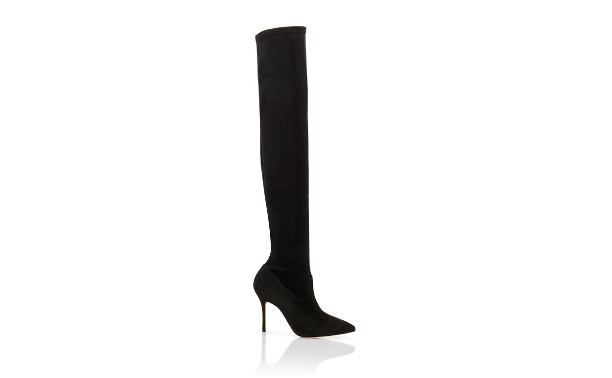 Stivali Al Ginocchio in Suede Nero con Taglio Aderente
